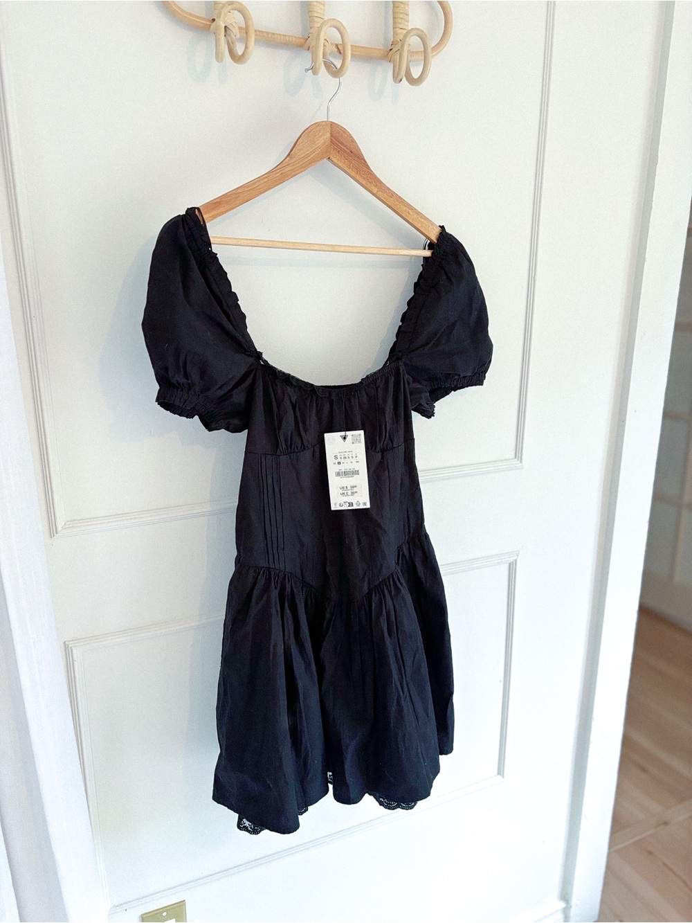 Zara Black Mini Dress with Puff Sleeves